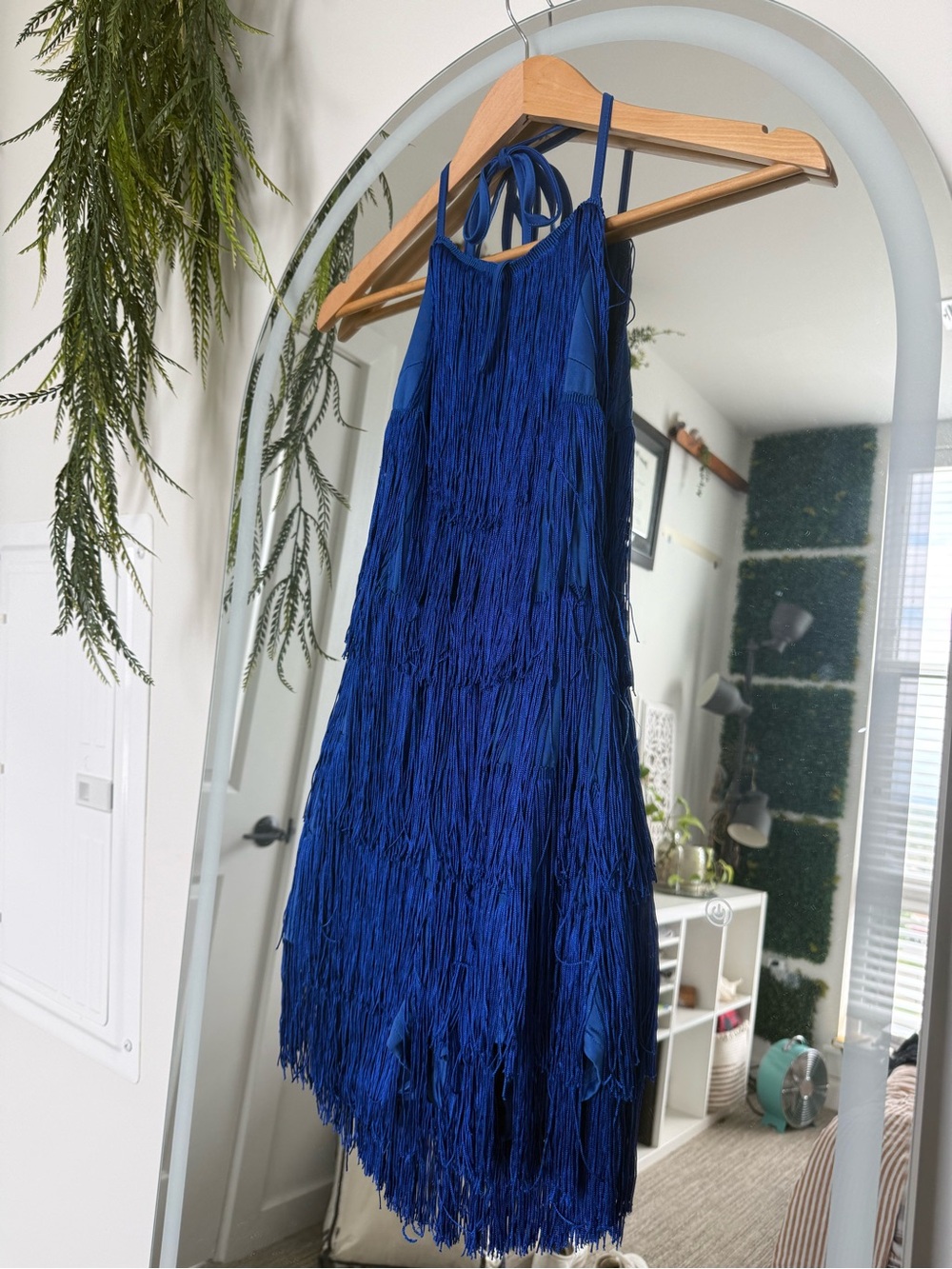 Royal Blue Fringe Halter Dress